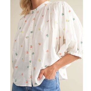 Bellerose Embroidered Rosebud Floral Top Batwing Relaxed Breezy Garden Party 1 S